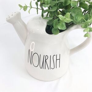Rae Dunn Nourish White Black Ceramic Watering Can Vase